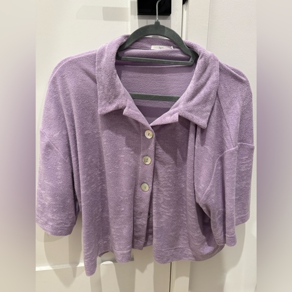 NIA Large Purple Terry Button Down Top. ๐ - Picture 2 of 5